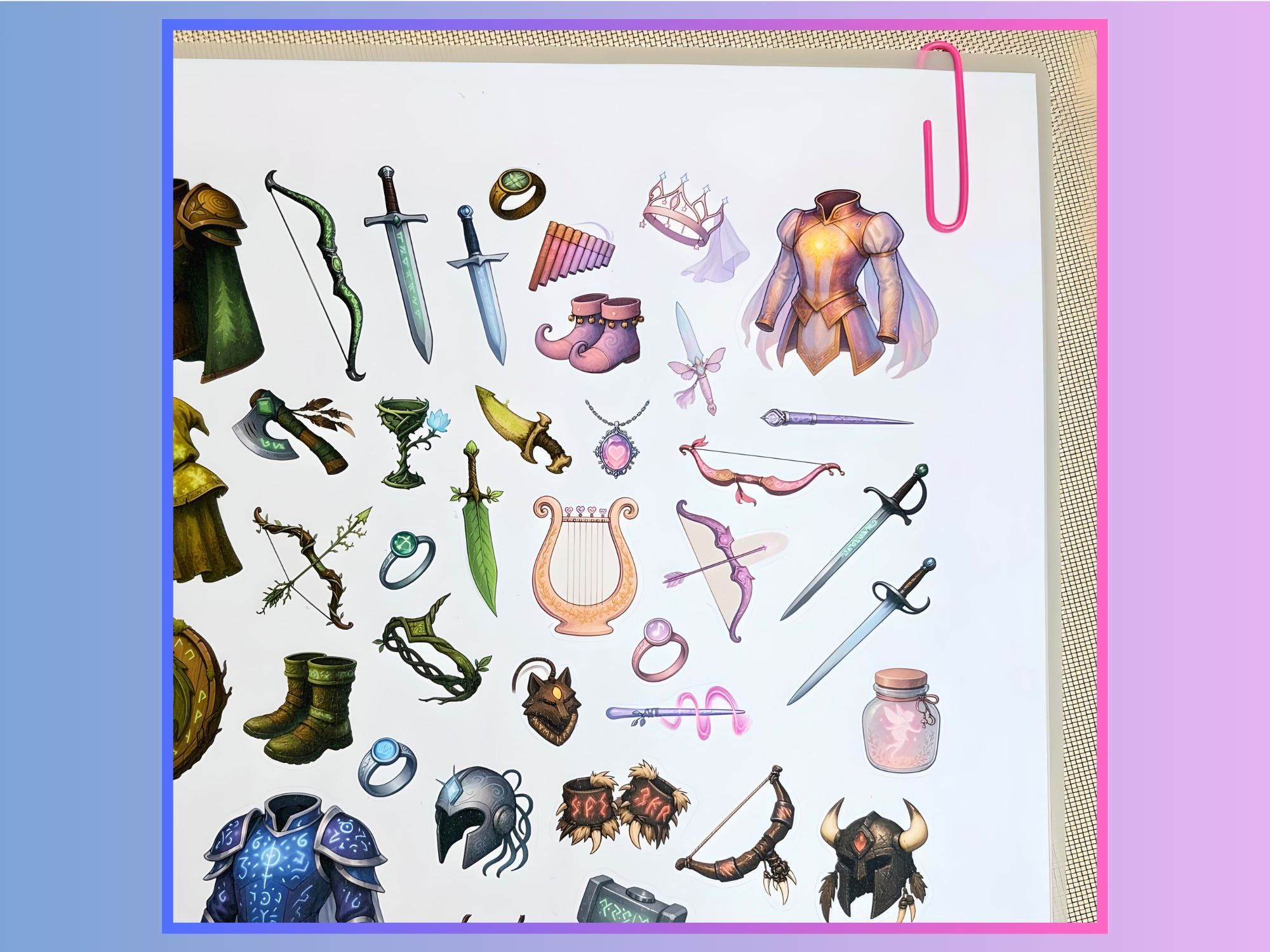 Magic Items, Vol. 1 - Ranger, Mage, Bard, Barbarian | Repositionable A4 Inventory Sticker Sheet