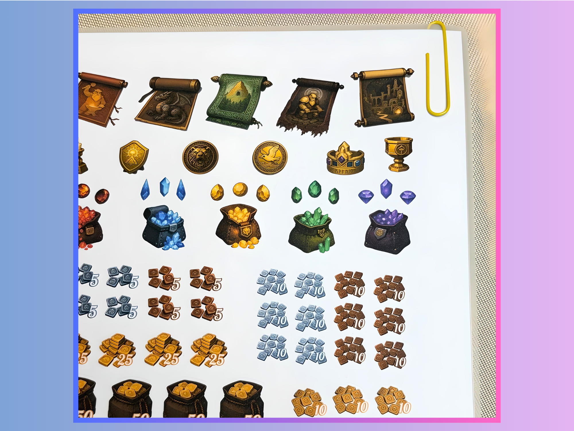Reusable Inventory Tokens for RPGs - Common Items Bundle - Tools, Foods, Treasure Stickers