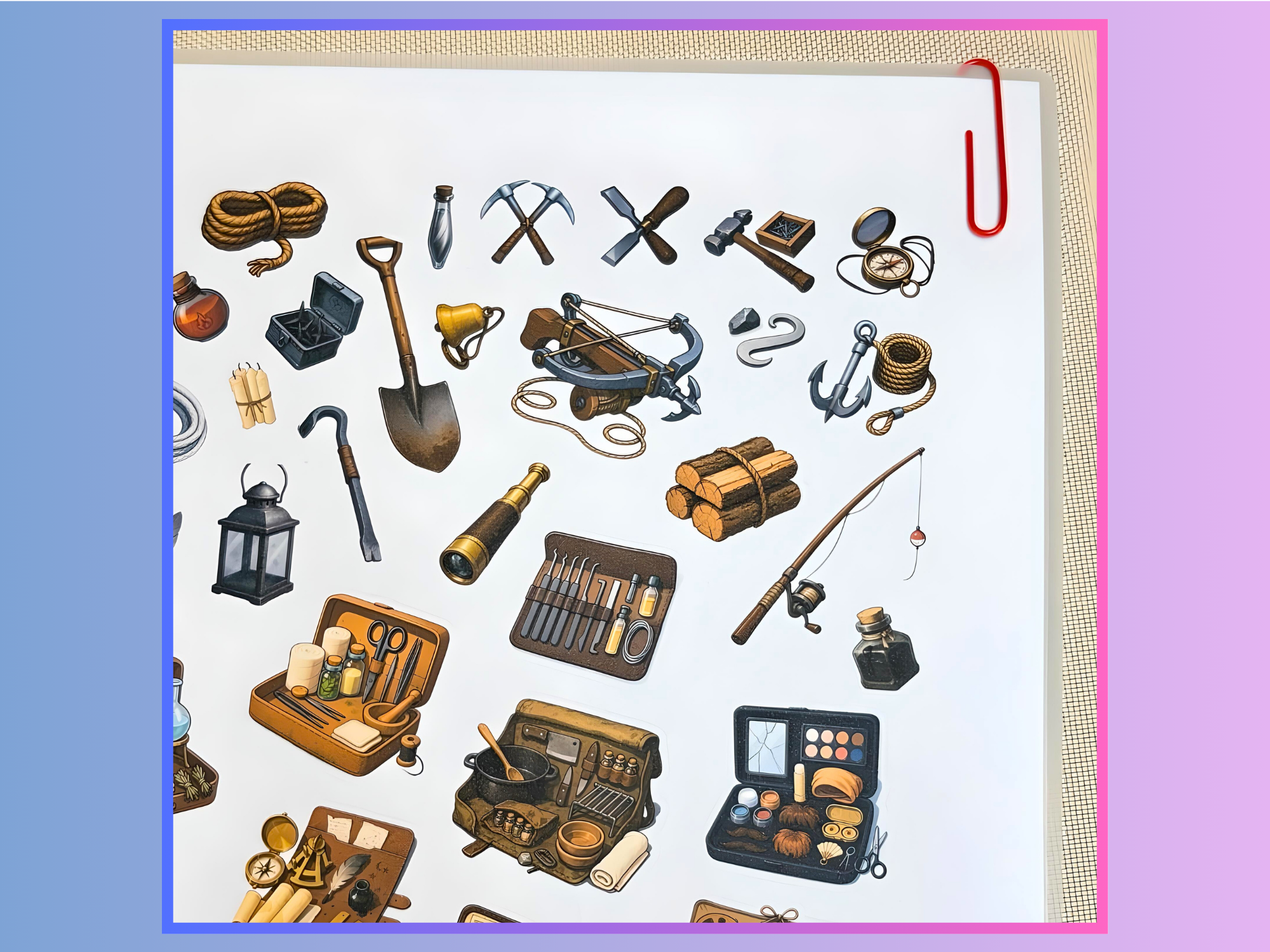 Reusable Inventory Tokens for RPGs - Common Items Bundle - Tools, Foods, Treasure Stickers