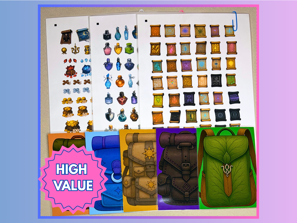Reusable Inventory Tokens for RPGs - Consumables Bundle - Potions, Scrolls, Gold Pieces Stickers