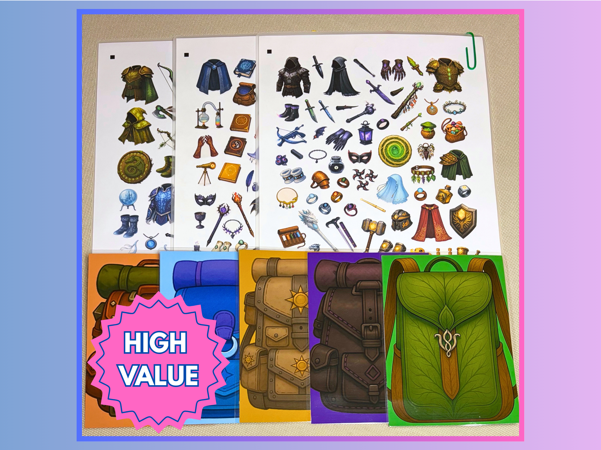 Reusable Inventory Tokens for RPGs - Magic Items Bundle - Potions, Scrolls, Gold Pieces Stickers