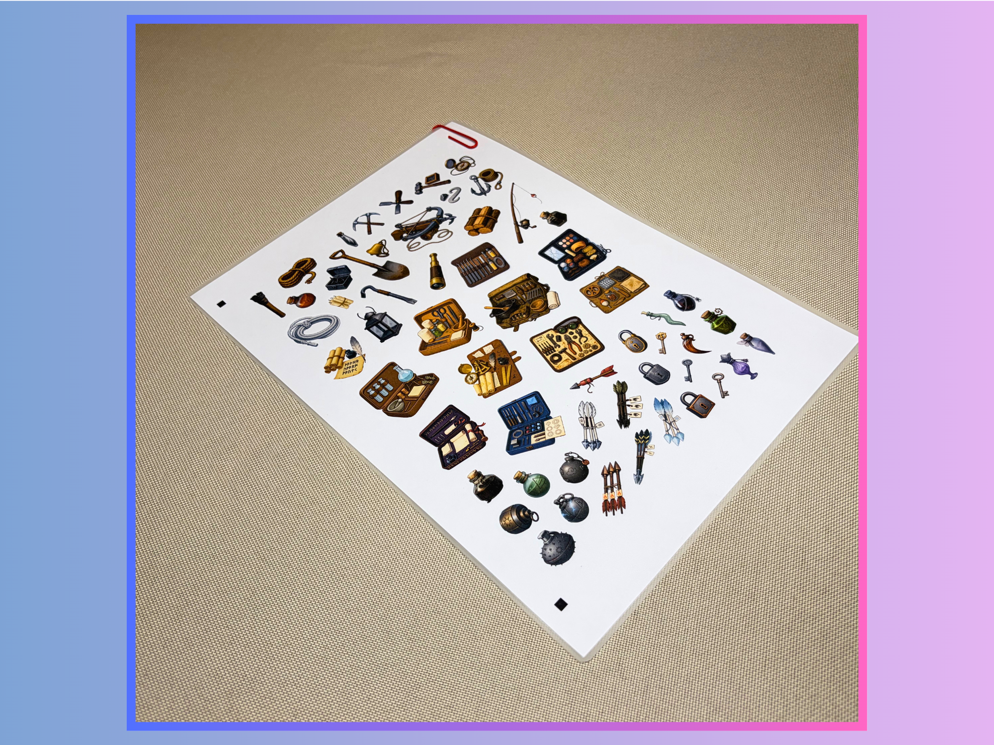 Tools, Kits and Special Items  - Modular Inventory Sticker Sheet for RPGs - Reusable on any paper