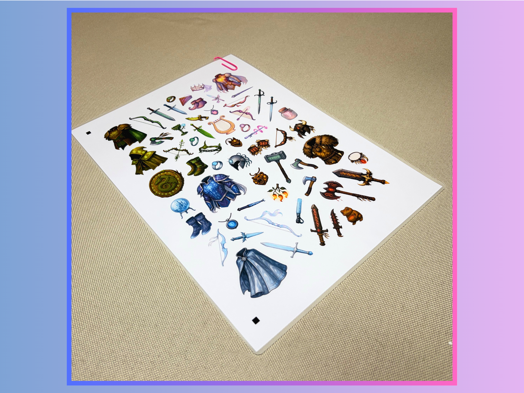 Magic Items, Vol. 1 - Ranger, Mage, Bard, Barbarian | Repositionable A4 Inventory Sticker Sheet