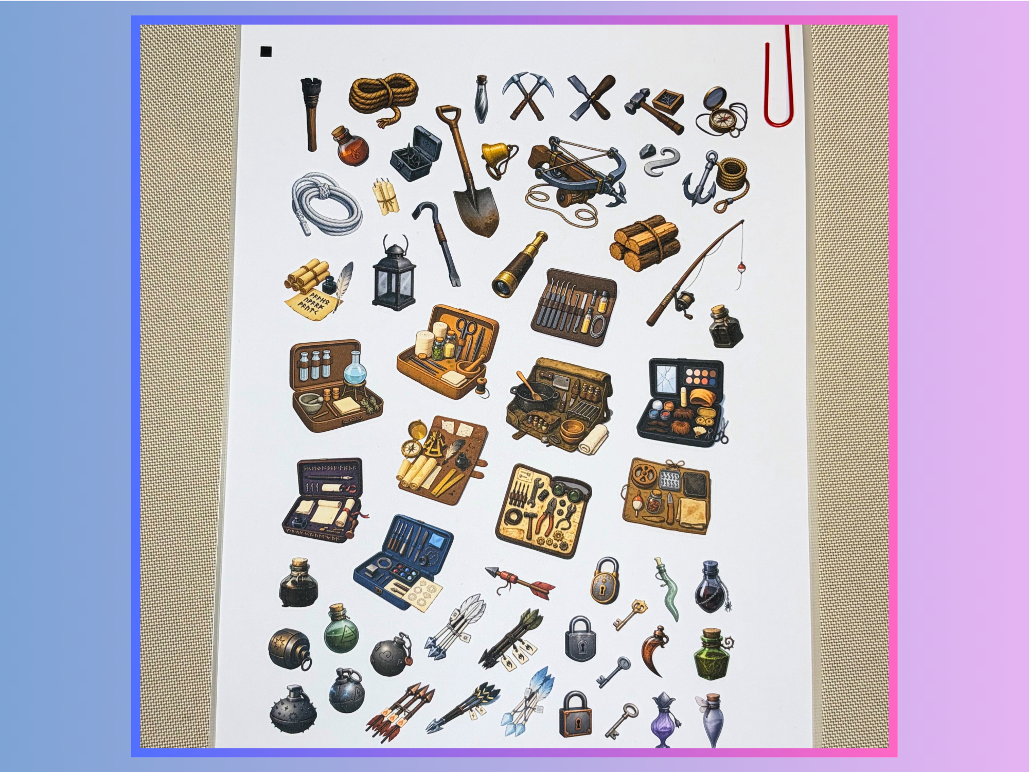 Reusable Inventory Tokens for RPGs - Common Items Bundle - Tools, Foods, Treasure Stickers