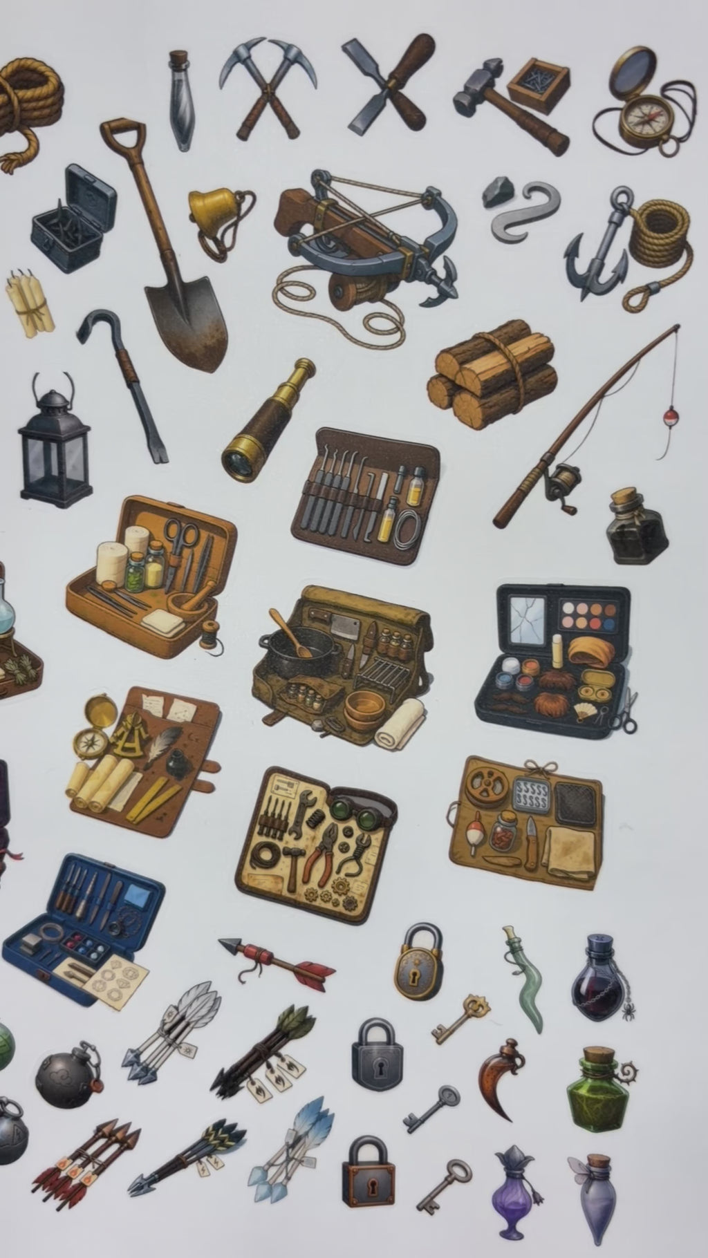 Tools, Kits and Special Items  - Modular Inventory Sticker Sheet for RPGs - Reusable on any paper