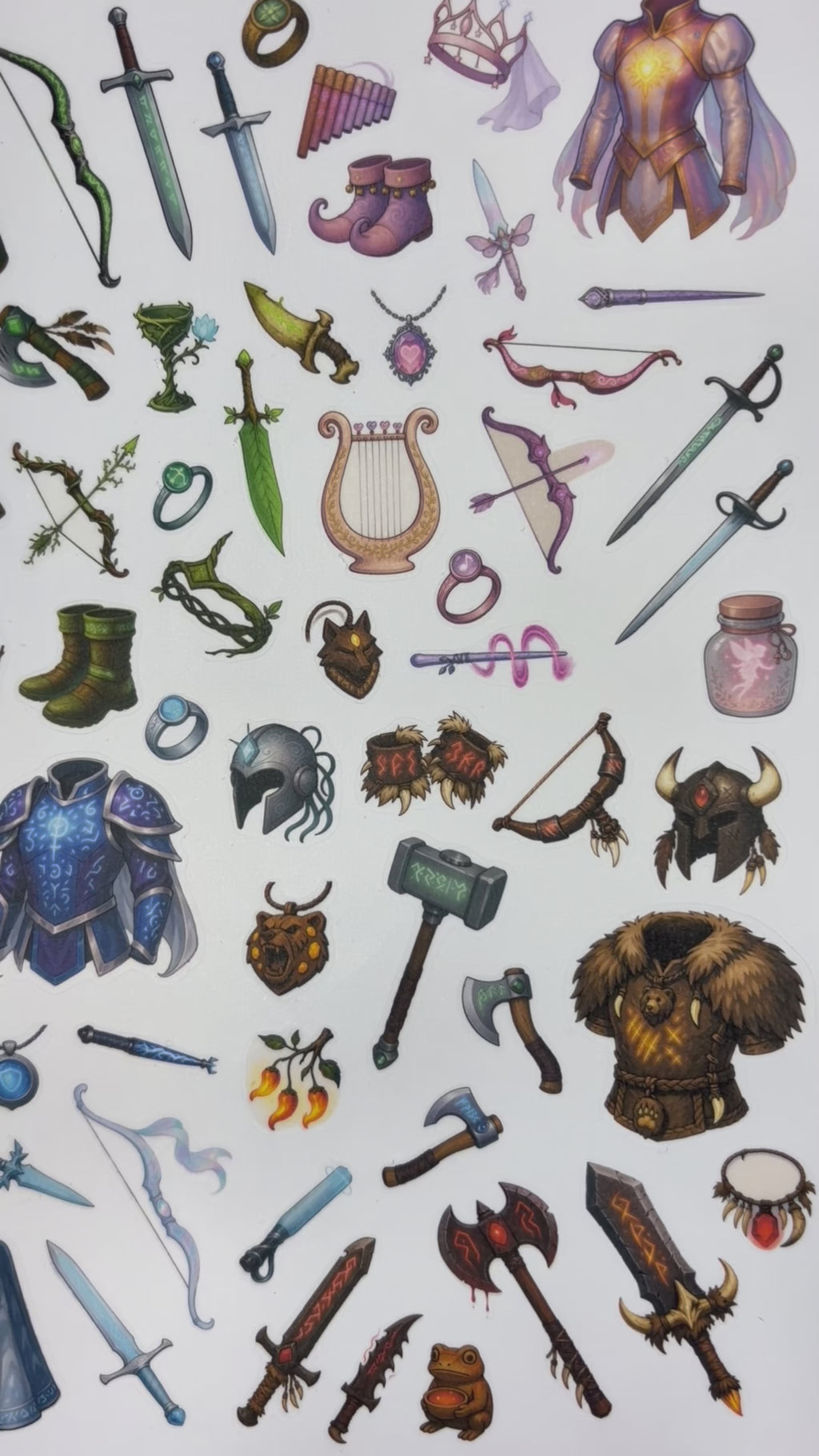 Magic Items, Vol. 1 - Ranger, Mage, Bard, Barbarian | Repositionable A4 Inventory Sticker Sheet