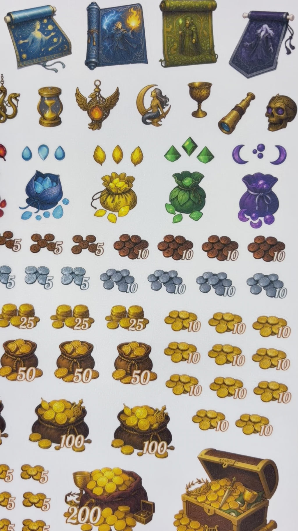 Gold Pieces (Elf)  - Modular Inventory Sticker Sheet for RPGs - Reusable on any paper